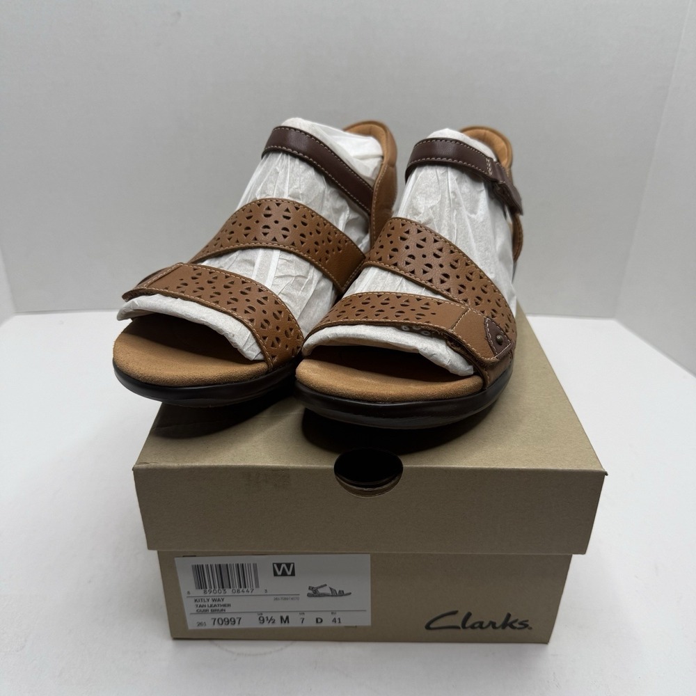 Clarks Kitly Way Tan Leather Sandals Womens 9.5 M Comfort Casual 26170997